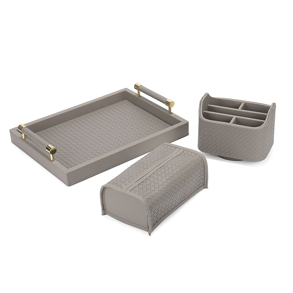 Leather Desktop Organizer Set, Multifunction File Storage Box with Pen Holder and Office Stationery Storage