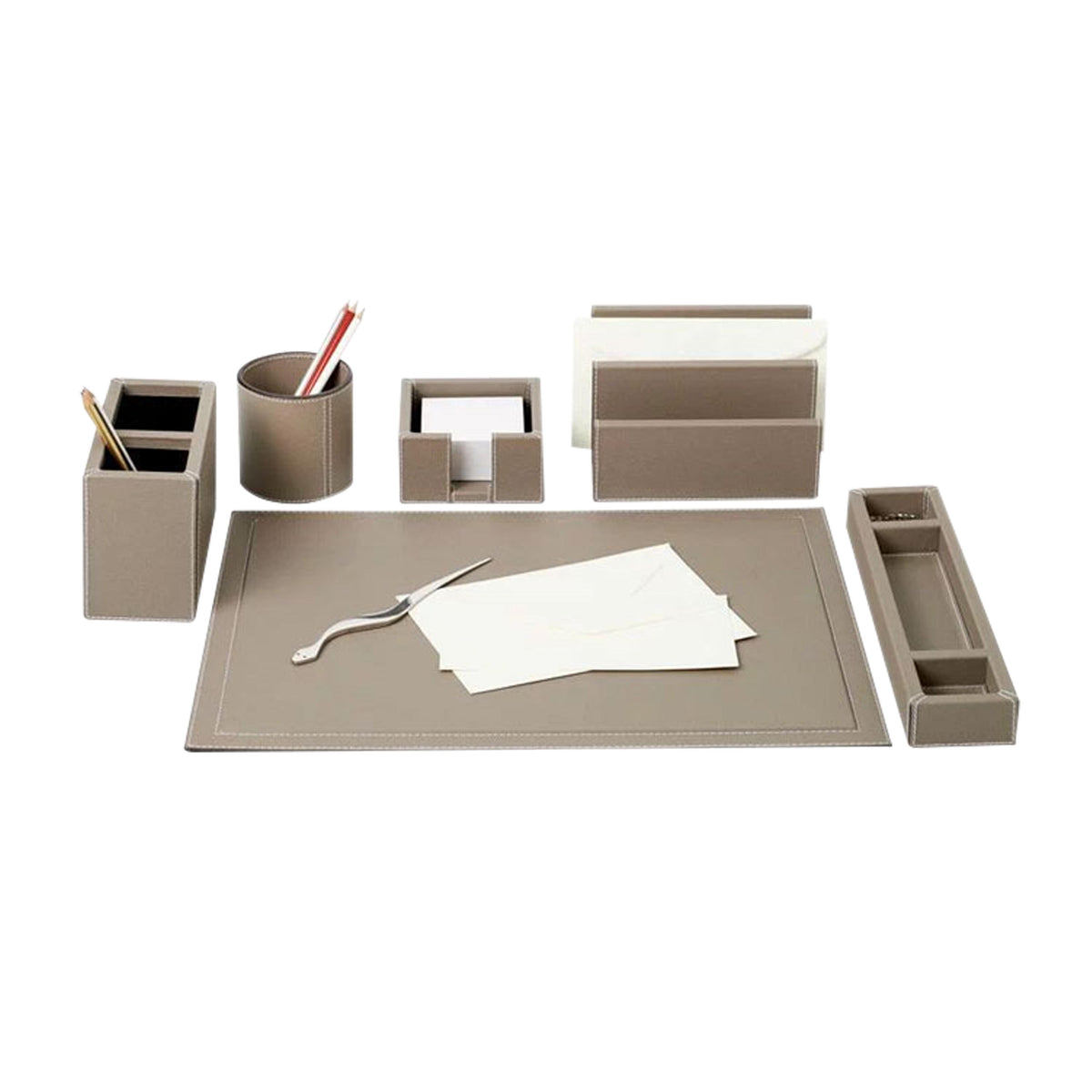 7-Piece Genuine Leather Desk Accessory Set, Executive Office Stationery Organizer for Hotel and Workspace