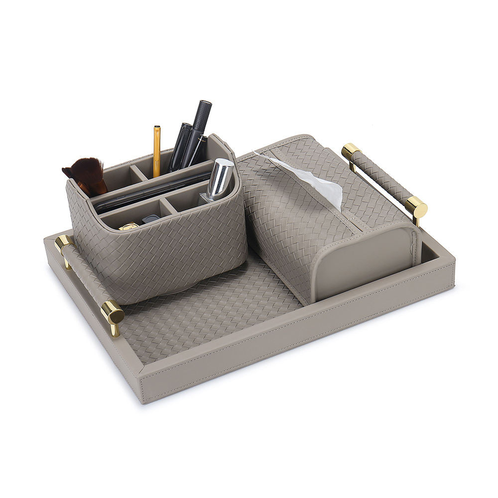 Leather Desktop Organizer Set, Multifunction File Storage Box with Pen Holder and Office Stationery Storage